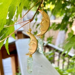 AQUA AURA CRYSTAL MOON EARRINGS